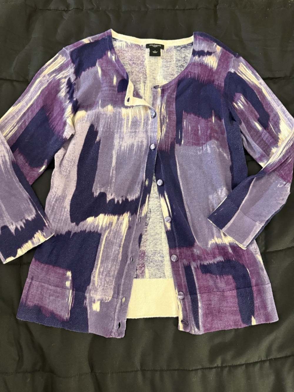 Ann Taylor Purple Brushstroke Cardigan Sweater